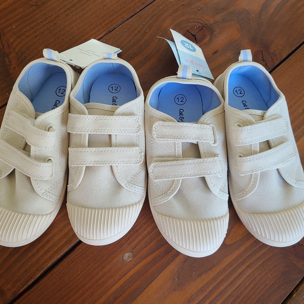 NWT - Cat & Jack Toddler 12 - Parker Canvas Sneakers, Beige with Velcro Straps